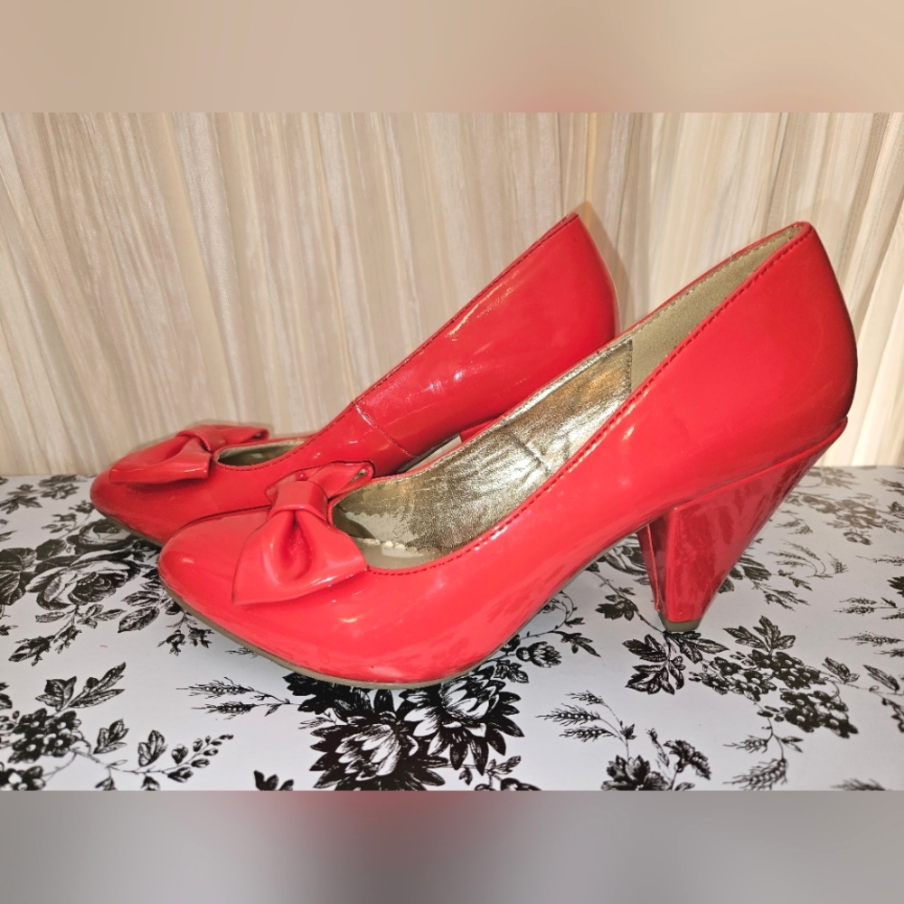 Salmon Pink Bow High Heels- Women's Size 7